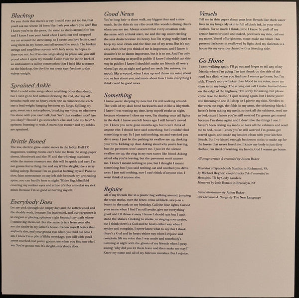 Julien Baker Sprained Ankle vinyl LP lyric insert