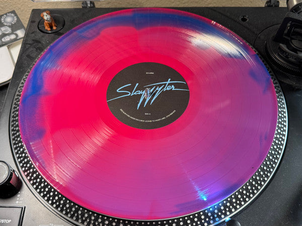Slayyyter Starfucker Deluxxxe limited deluxe edition blue, red & pink vinyl LP on turntable