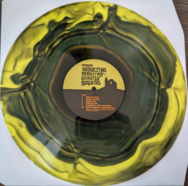 Last Podcast On The Left Revolting Repository Of Ghastly Sounds green & yellow swirl vinyl LP, side B and label