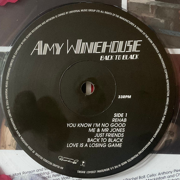 Amy Winehouse Back To Black vinyl LP side 1 label close-up