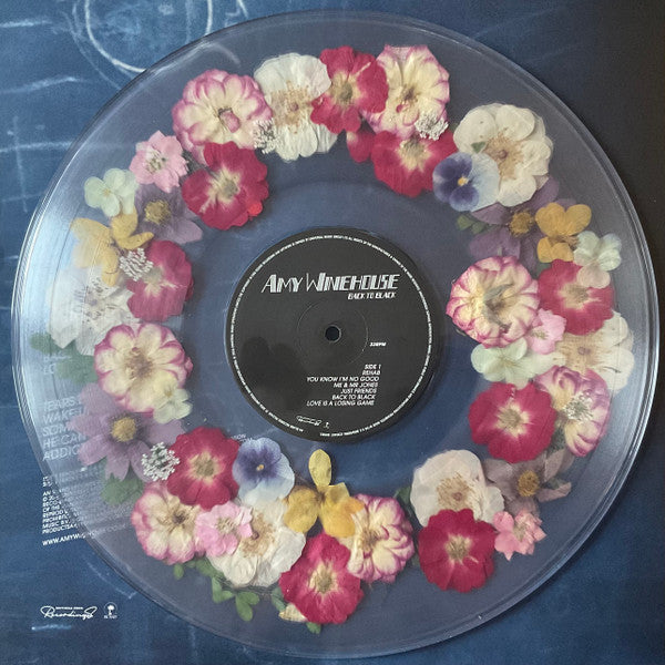 Amy Winehouse Back To Black limited edition flower-filled clear vinyl record with pressed flowers