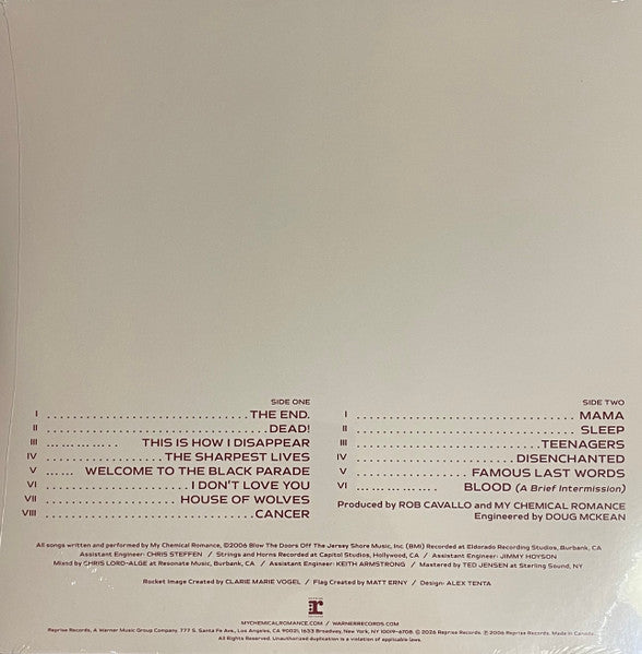 My Chemical Romance The Black Parade picture disc LP back cover with tracklist