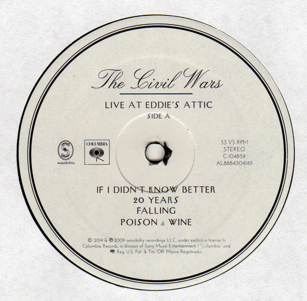 The Civil Wars : Live At Eddie's Attic (LP, Album, RSD, Ltd)