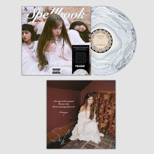 Mermaidonmars Spellbook limited edition pearl ripple vinyl LP mockup with cover and signed insert