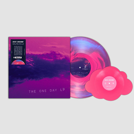 Tate McRae The One Day LP limited edition blue, pink swirl vinyl LP + glitter magenta cloud 7" set mockup