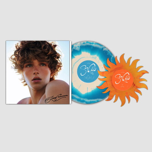 Jace Cameron Sun Child (Deluxe) Limited Edition Coastline Vinyl Record LP + Sun-Shaped Orange 7 Single Set mockup