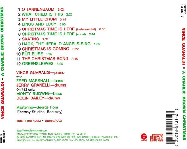 Vince Guaraldi Trio : A Charlie Brown Christmas (Original Sound Track Recording Of The CBS Television Special) (CD, Album, RE)