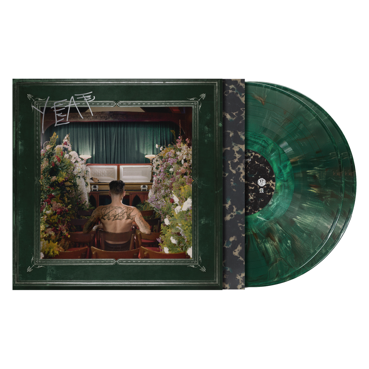 Yeat ADL limited edition green marble vinyl 2LP mockup with signed gatefold jacket