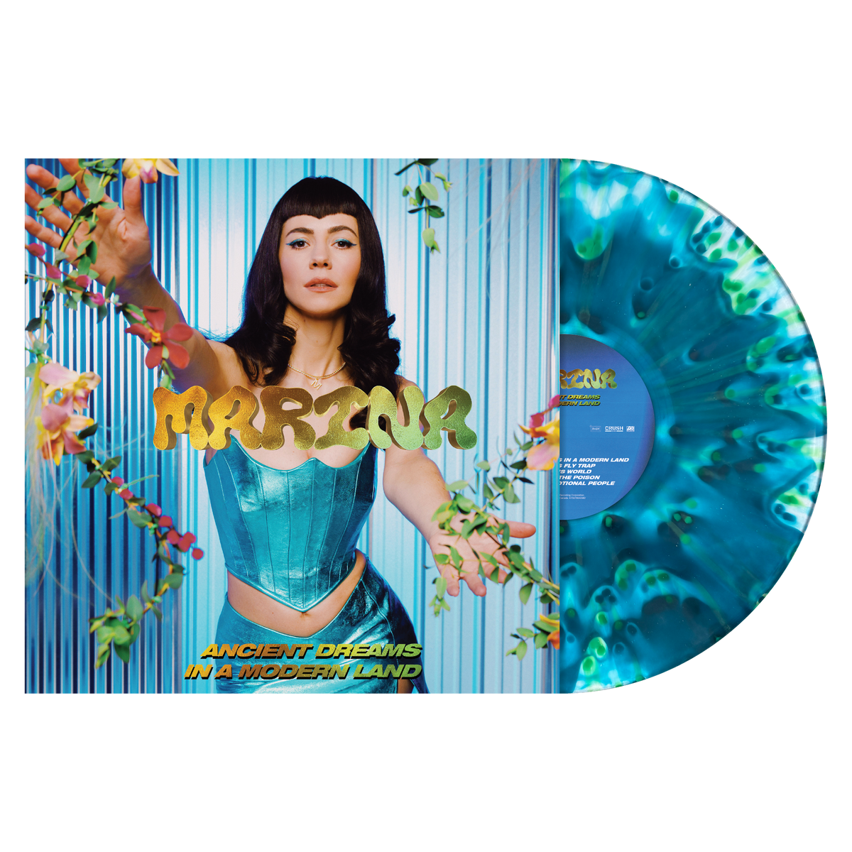 Marina Ancient Dreams In A Modern Land limited edition turquoise green torrent vinyl LP mockup