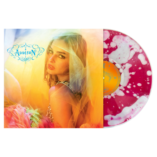 Addison Rae Addison limited edition pink sparkle liquid-filled vinyl LP Bad World mockup