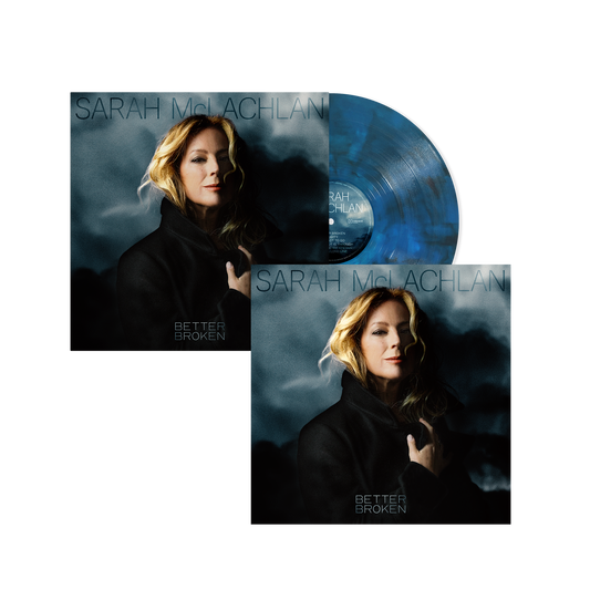 SIGNED Sarah McLachlan Better Broken blue smoke vinyl LP with signed print mockup