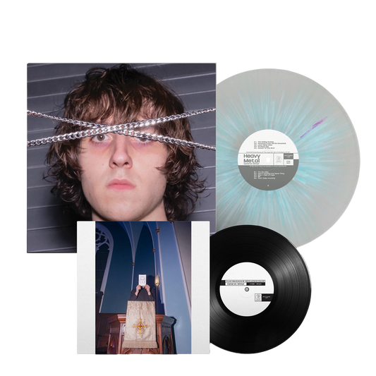 Cameron Winter Heavy Metal limited edition clear blue splatter vinyl LP + 7" single mockup with covers