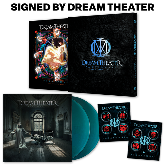 SIGNED Dream Theater - Parasomnia: The Graphic Album (Platinum Hardcover Edition) + Sea Blue Vinyl Record 2LP Set