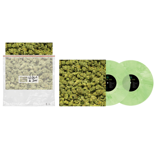 Dr. Dre 2001 limited edition green marble vinyl 2LP mockup with zip bag sleeve