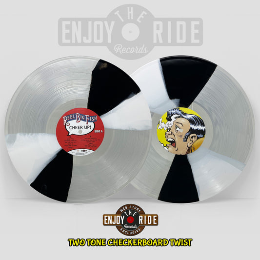 Reel Big Fish Cheer Up! limited edition Two Tone Checkerboard Twist vinyl 2LP mockup