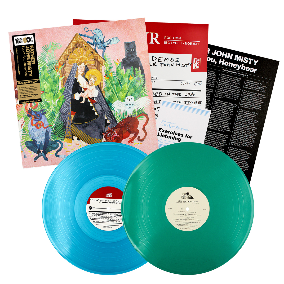 Father John Misty I Love You, Honeybear Rough Trade 50 limited edition mint + blue 2LP vinyl mockup