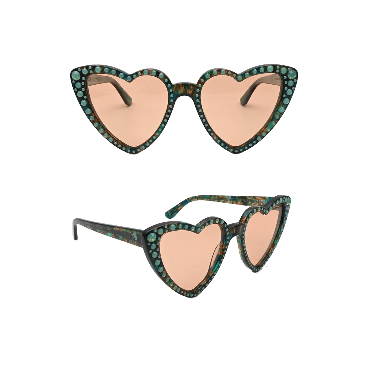 GRiZ Show Love polarized tropical tortoise gem stoned heart sunglasses, front and side
