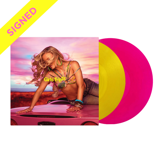 SIGNED Zara Larsson Midnight Sun: Girls Trip golden yellow fuchsia vinyl 2LP signed mockup