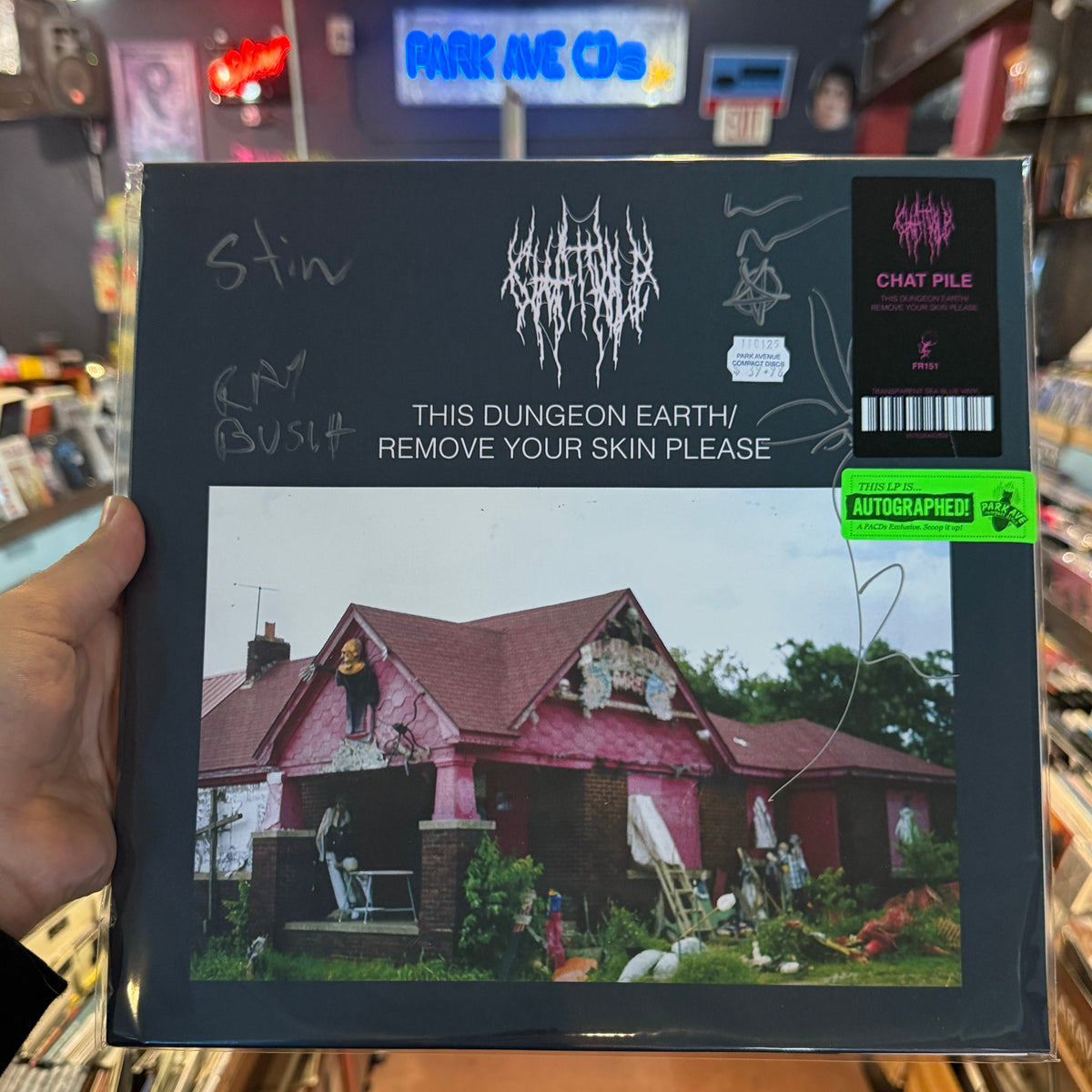 SIGNED Chat Pile This Dungeon Earth / Remove Your Skin Please sea blue vinyl LP autographed jacket