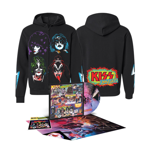 Kiss Unmasked 45th anniversary picture disc vinyl LP bundle with zip-up hoodie