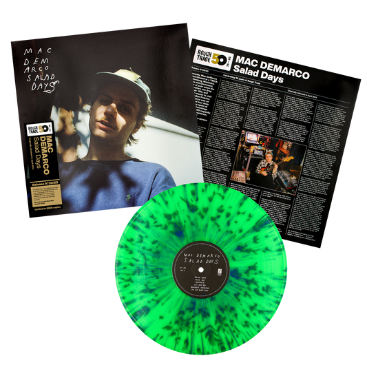Mac DeMarco Salad Days Rough Trade 50 limited edition neon green, dark blue splatter vinyl LP mockup