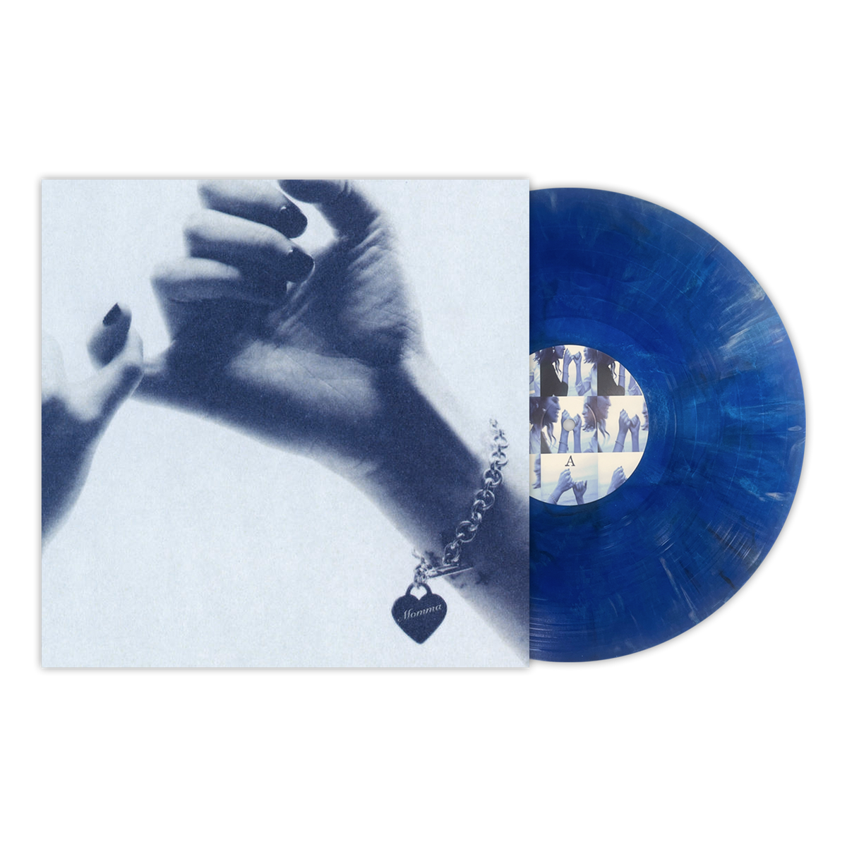 Momma Welcome to My Blue Sky Limited Edition Blue, Black, Silver Marble Vinyl Record LP mockup