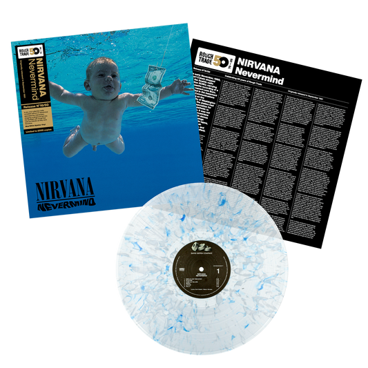 Nirvana Nevermind limited edition blue and white splatter vinyl LP mockup with cover and insert