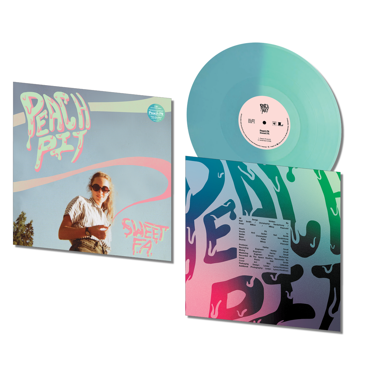 Peach Pit Sweet FA limited edition Halocline Blue split-color 12" vinyl EP mockup