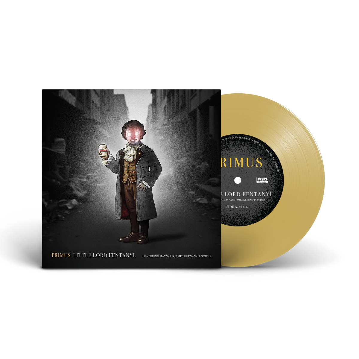 Primus Little Lord Fentanyl Limited Edition Gold 7 Single Vinyl Record mockup
