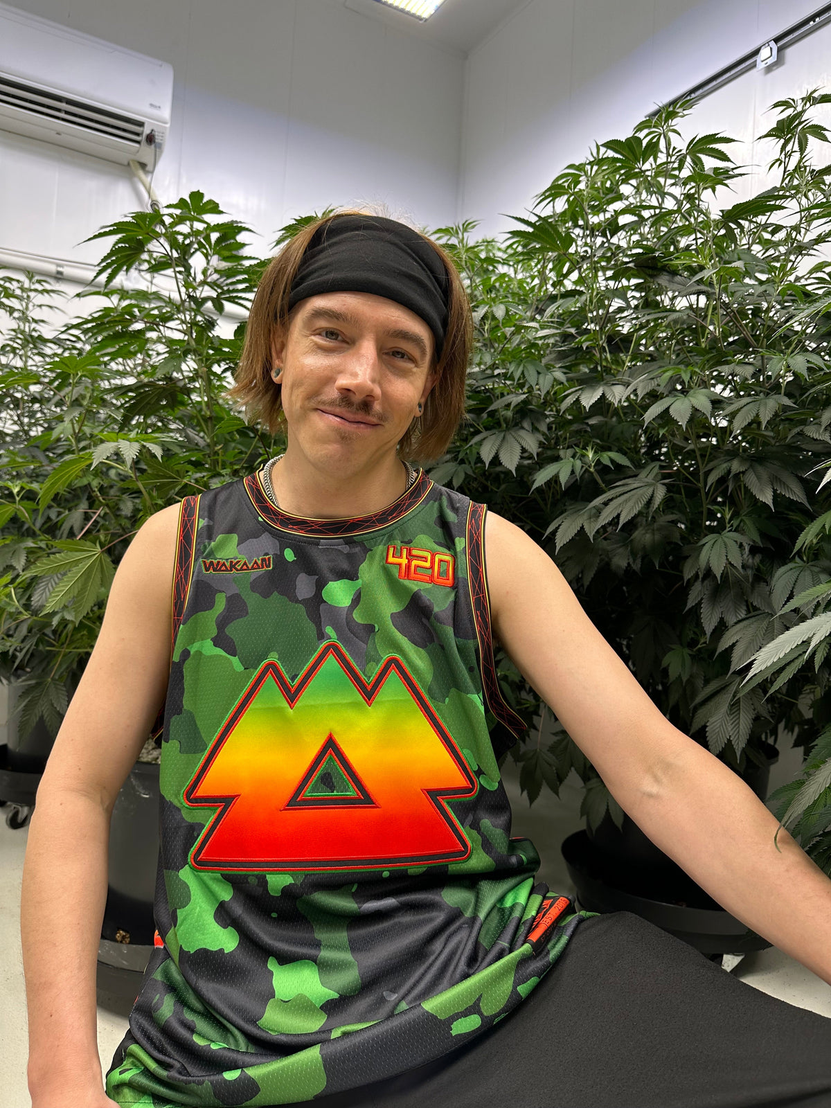 WAKAAN 420 green camo jersey with WAKAAN logo, worn