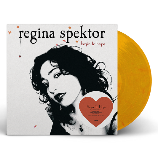 Regina Spektor Begin To Hope limited edition yellow flame vinyl LP mockup with cover
