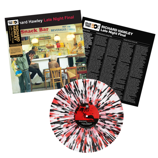 Richard Hawley Late Night Final limited edition red, black splatter vinyl LP Rough Trade 50 mockup with cover