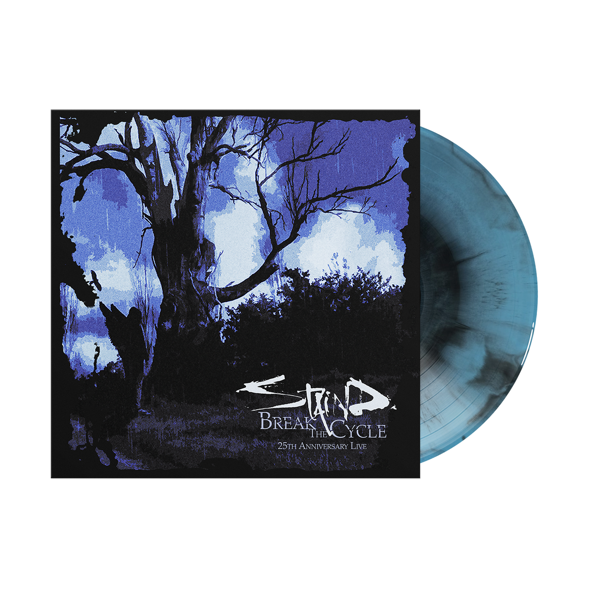 Staind Break The Cycle (25th Anniversary Live) limited edition blue, black galaxy vinyl LP mockup