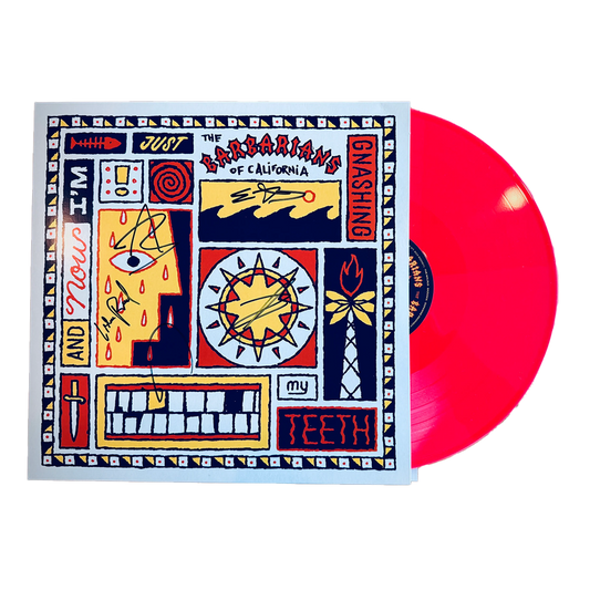 SIGNED The Barbarians Of California And Now I'm Just Gnashing My Teeth hot pink vinyl LP signed jacket mockup