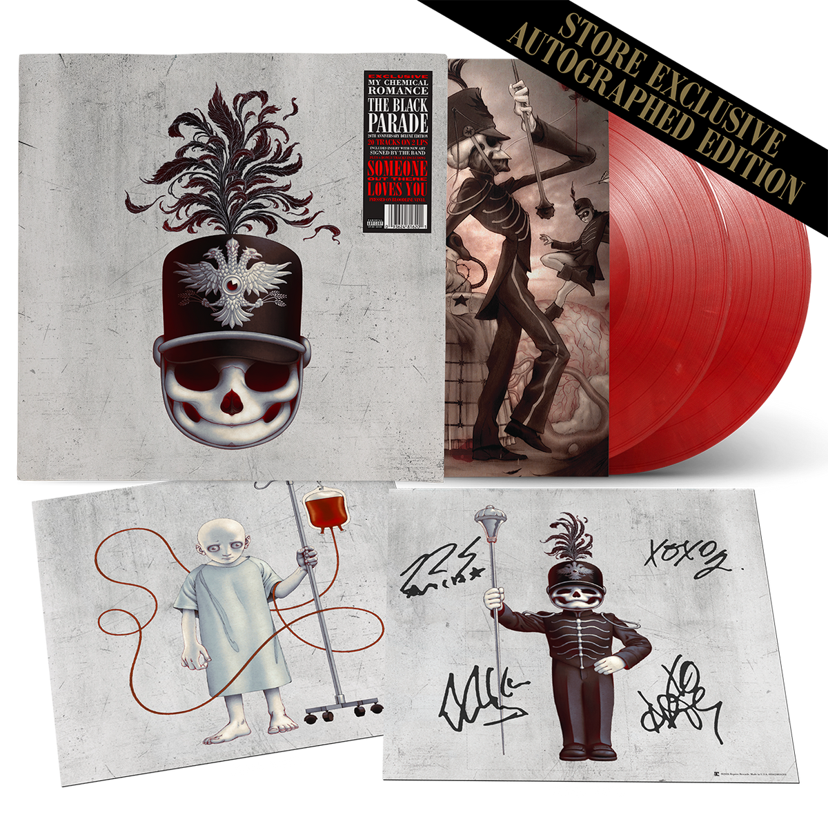 My Chemical Romance The Black Parade Bloodline Red vinyl 2LP mockup with insert signed by the band