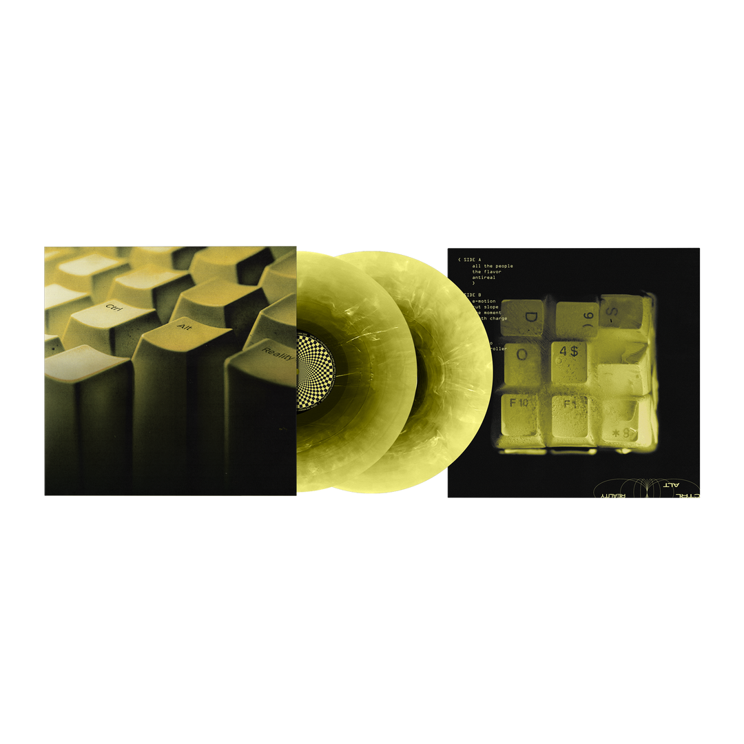 The Glitch Mob Ctrl Alt Reality limited edition yellow marble, smoke vinyl 2LP mockup