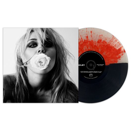 Miley Cyrus Bass Persuades limited edition half black / half orange splatter vinyl LP mockup