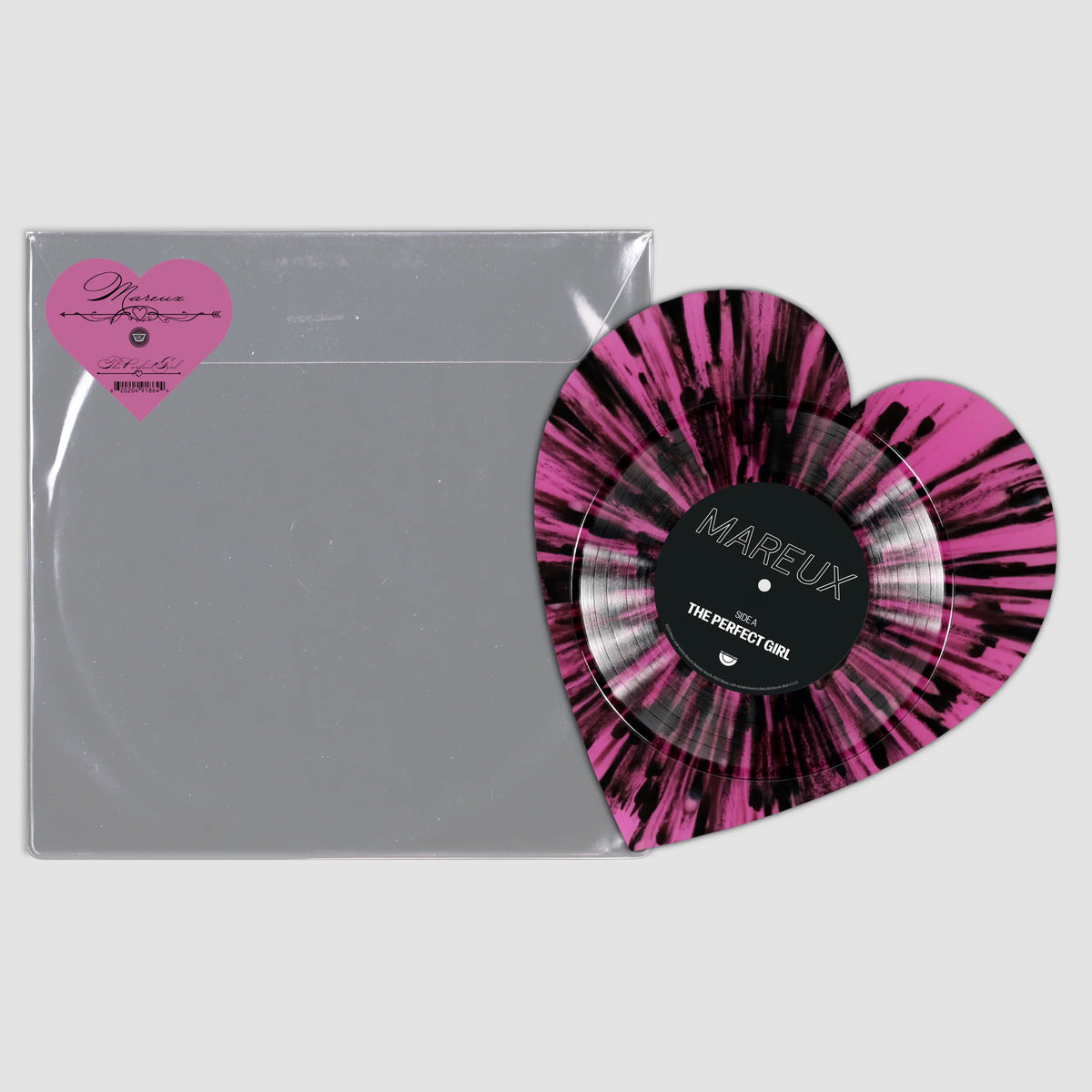 Mareux The Perfect Girl limited edition purple splatter heart-shaped 12" vinyl single mockup