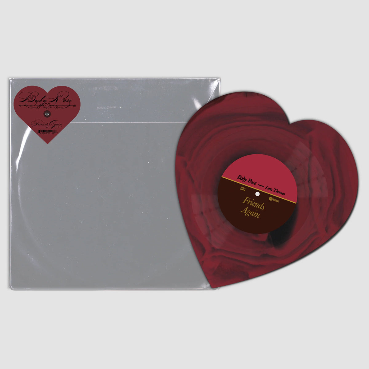 Baby Rose, Leon Thomas III Friends Again limited edition Rose heart-shaped 10" vinyl single mockup