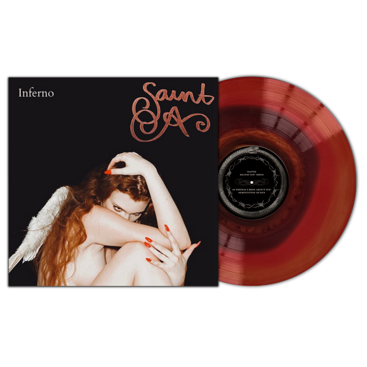 Saint Avangeline Inferno signed limited edition Hellfire Swirl vinyl LP mockup with autograph