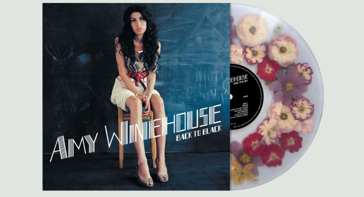 Amy Winehouse Back To Black limited edition flower-filled vinyl LP mockup