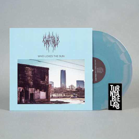 Chat Pile Who Loves The Sun limited edition silver, blue swirl vinyl LP mockup