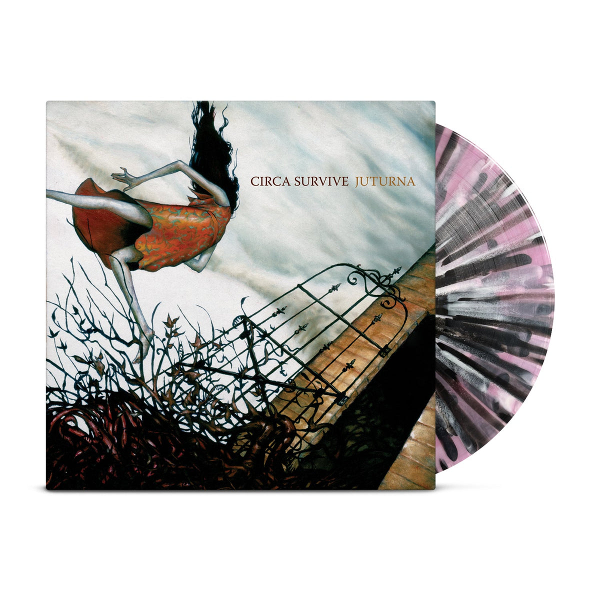 Circa Survive Juturna limited edition pink, black, white splatter vinyl LP mockup