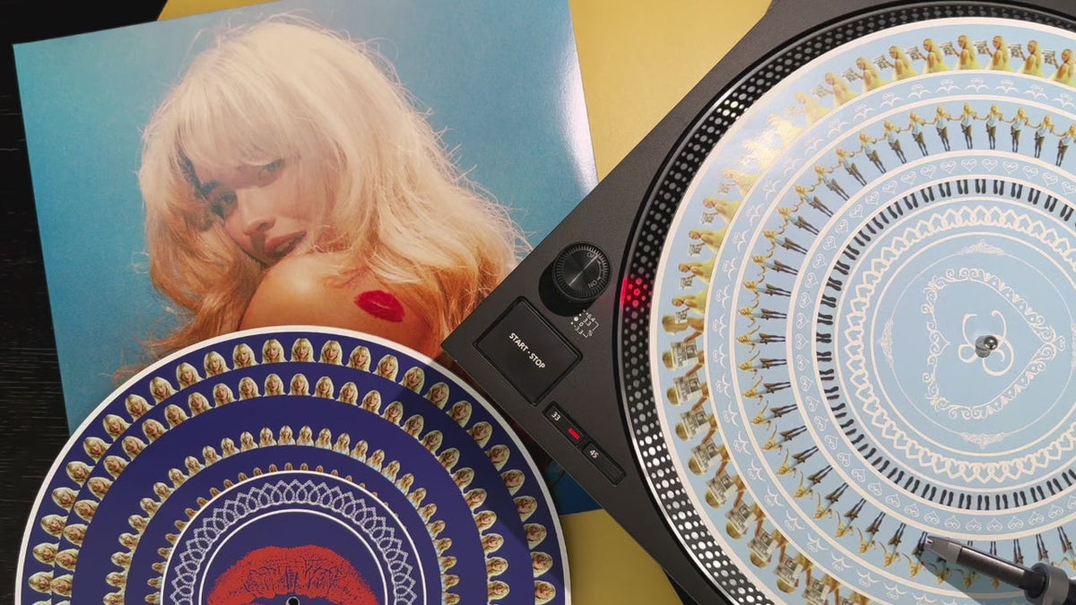 Sabrina Carpenter Short N' Sweet (Deluxe) limited edition zoetrope vinyl 2LP on turntable mockup