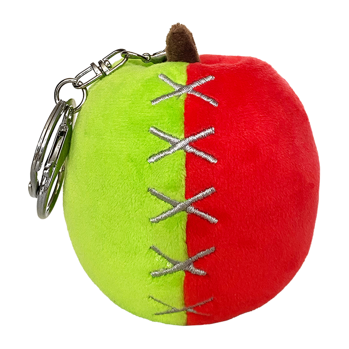 Frost Children apple plushie keychain, half green half red with stitching