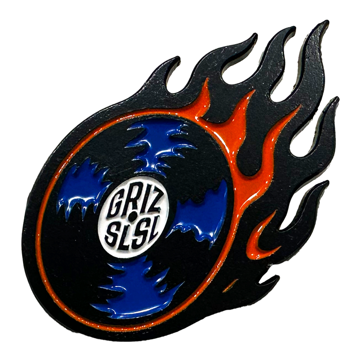 GRiZ Vinyl Comet enamel pin, flaming vinyl record