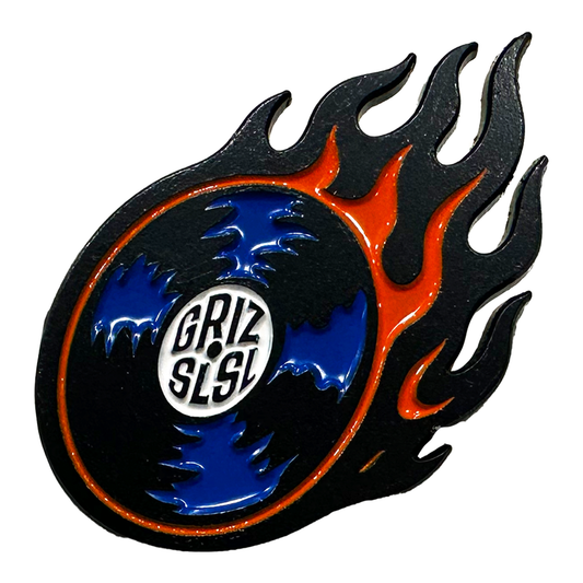 GRiZ Vinyl Comet enamel pin, flaming vinyl record
