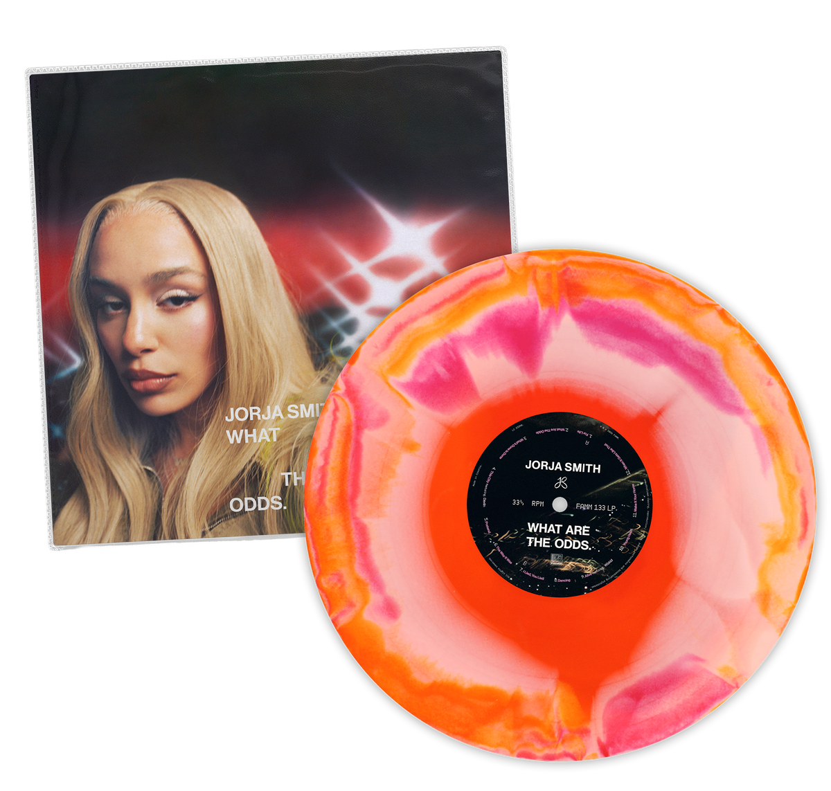 Jorja Smith What Are The Odds limited edition Sunrise vinyl LP with custom PVC sleeve mockup