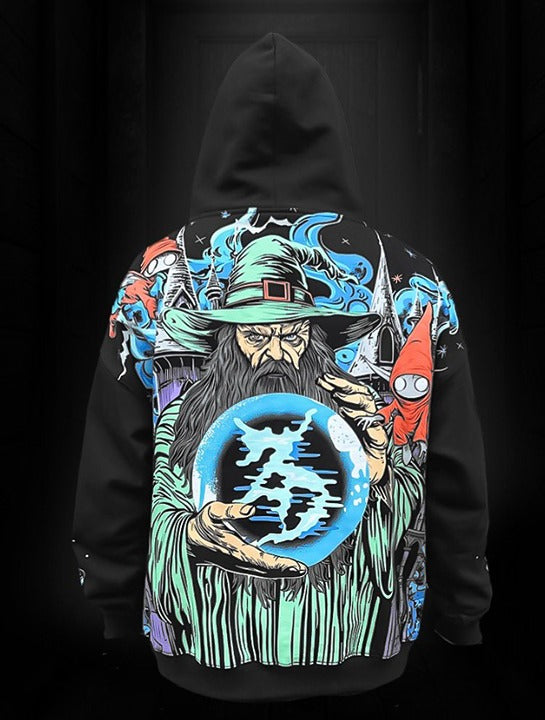 Zeds Dead Abracadabra hoodie back with wizard and crystal ball design