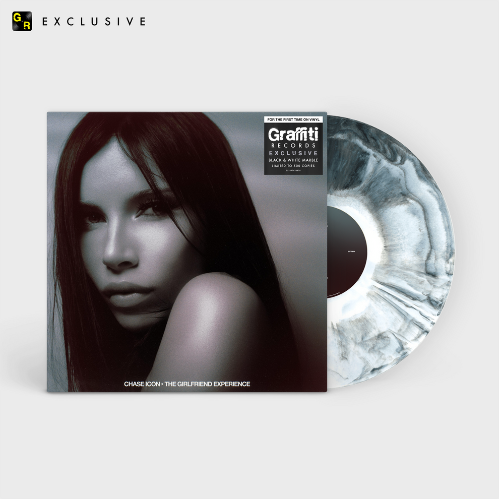 Chase Icon The Girlfriend Experience limited edition black, white marble vinyl mockup, Graffiti Records exclusive